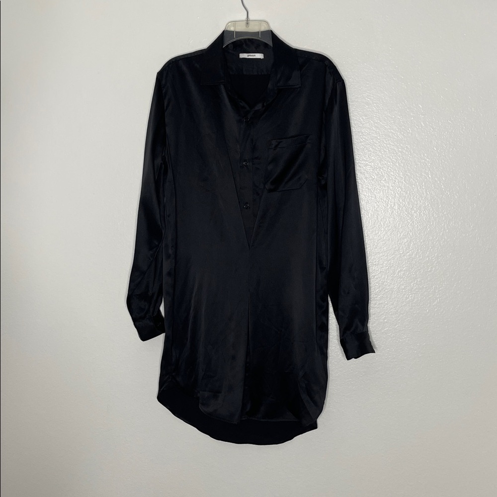 SPRWMN Black Silk Blend Long Sleeve Satin Shirt Dress Size Large